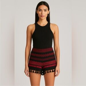 NWT Dodo Bar Or Moav Tassel Embroidered
Crochet Shorts Red Black sz S